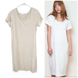 Ali Golden Roll Sleeve T-shirt Midi Dress Ivory Cream Minimalist